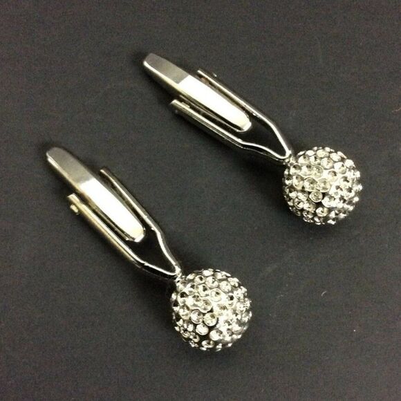 Mens Cuff Links Pair Textured Silver Chrome Sphere Golf Disco Ball Dress Formal - Picture 1 of 3